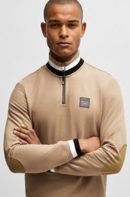 Reitsport-Sweatshirt aus Stretch-Baumwolle mit Troyerkragen, Beige