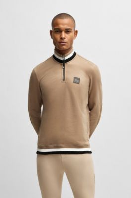 Reitsport-Sweatshirt aus Stretch-Baumwolle mit Troyerkragen, Beige