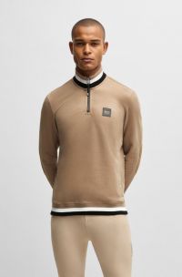 Equestrian troyer sweatshirt in stretch cotton, Beige