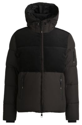 Equestrian waterproof jacket with corduroy details, Black