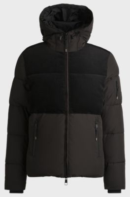 Veste d&rsquo;&eacute;quitation imperm&eacute;able avec d&eacute;tails en velours c&ocirc;tel&eacute;, Noir
