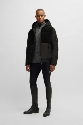 Equestrian waterproof jacket with corduroy details, Black