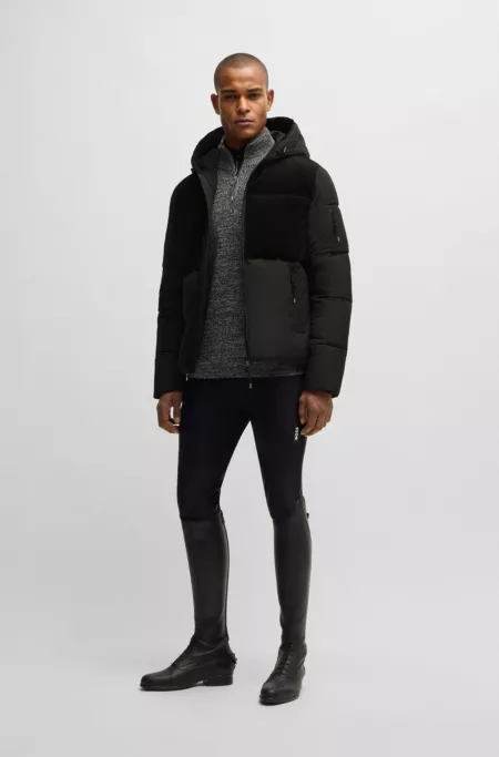 Equestrian waterproof jacket with corduroy details
