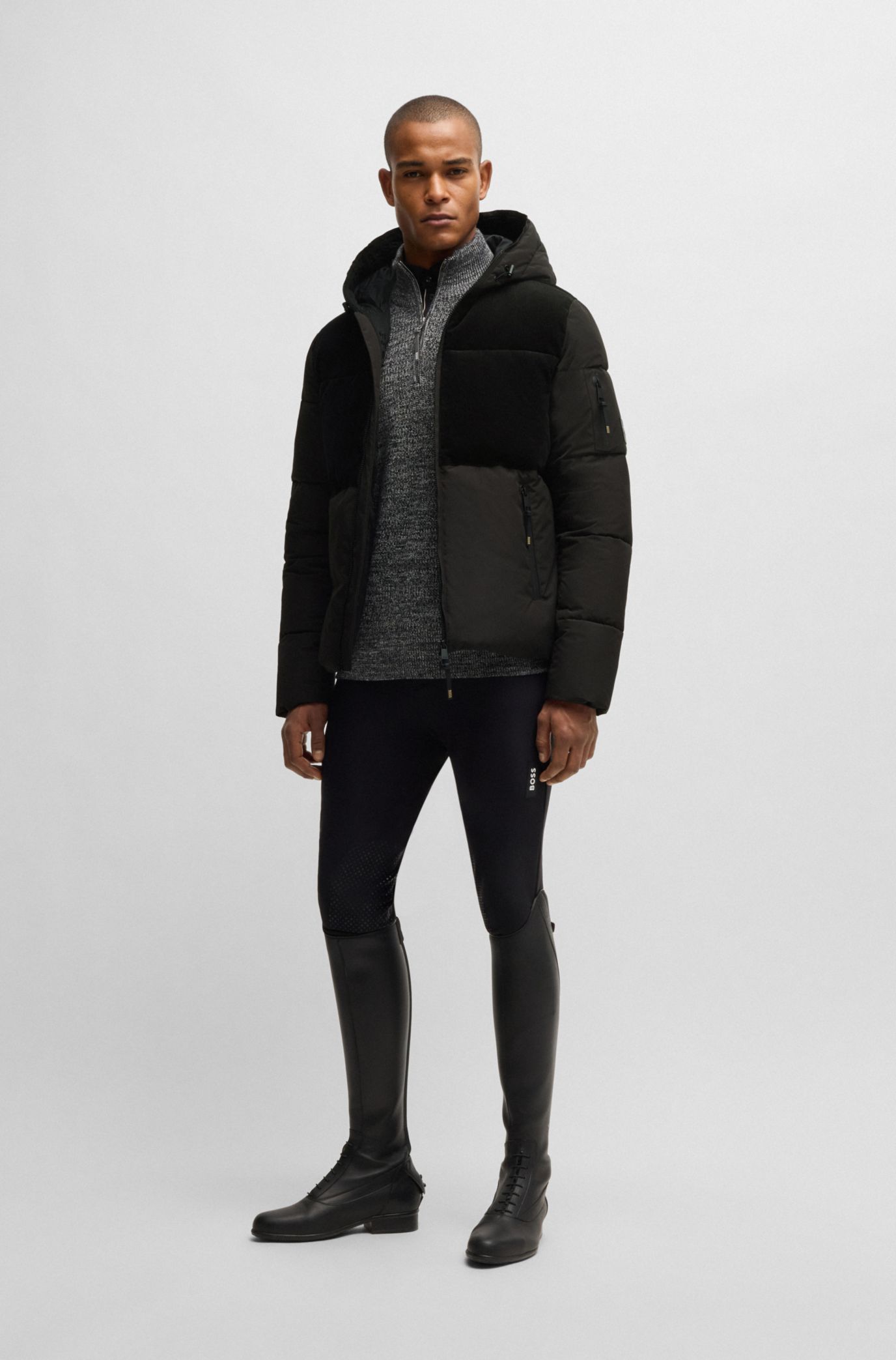 BOSS - Equestrian waterproof jacket with corduroy details - Black