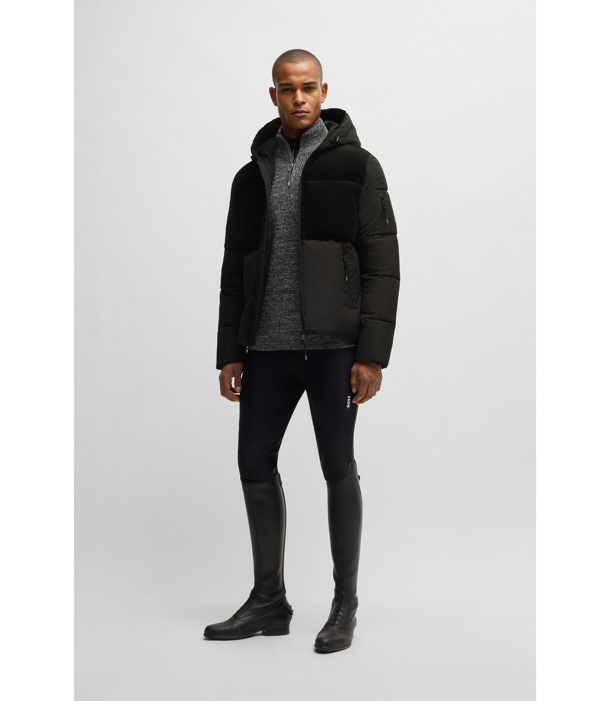 BOSS - Equestrian waterproof jacket with corduroy details - Black