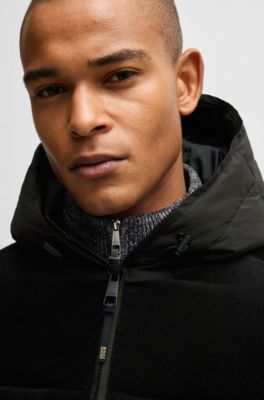 Veste d&rsquo;&eacute;quitation imperm&eacute;able avec d&eacute;tails en velours c&ocirc;tel&eacute;, Noir