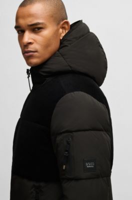 Veste d&rsquo;&eacute;quitation imperm&eacute;able avec d&eacute;tails en velours c&ocirc;tel&eacute;, Noir