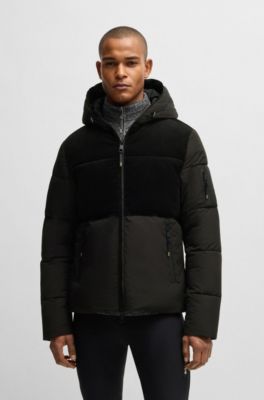 Equestrian waterproof jacket with corduroy details, Black