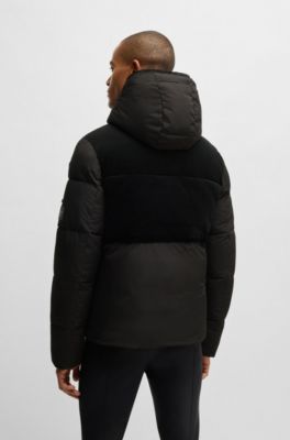 Veste d&rsquo;&eacute;quitation imperm&eacute;able avec d&eacute;tails en velours c&ocirc;tel&eacute;, Noir