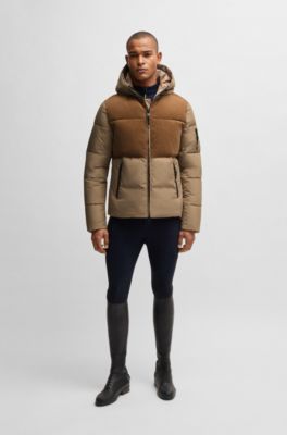 Giubbotto impermeabile da equitazione con dettagli in velluto a coste, Beige