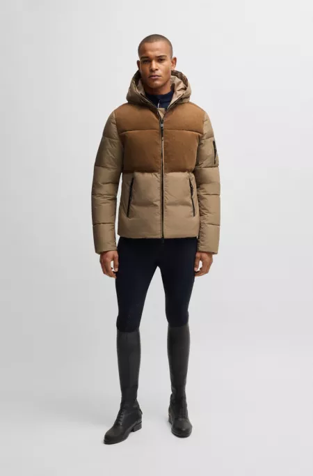 Equestrian waterproof jacket with corduroy details