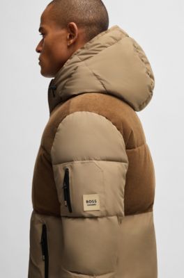 Giubbotto impermeabile da equitazione con dettagli in velluto a coste, Beige