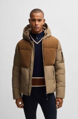 Veste d&rsquo;&eacute;quitation imperm&eacute;able avec d&eacute;tails en velours c&ocirc;tel&eacute;, Beige