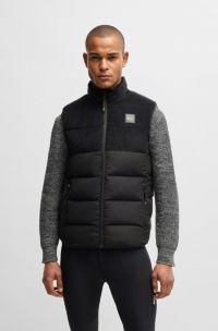 Equestrian waterproof padded gilet with corduroy panel, Black