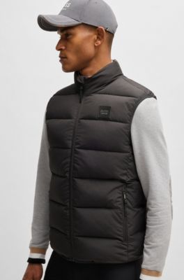 Equestrian waterproof padded gilet with panel , Dark Brown