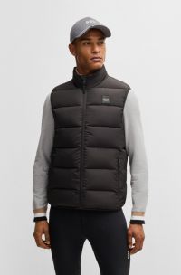Equestrian waterproof padded gilet with corduroy panel, Dark Brown