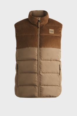 Equestrian waterproof padded gilet with panel , Beige