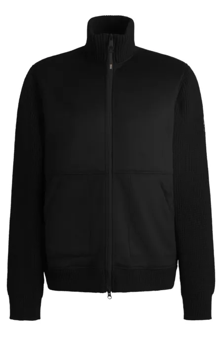 Equestrian faux-suede jacket with knitted trims