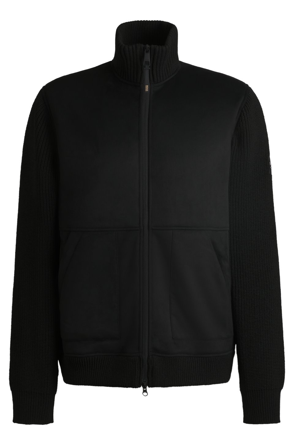 Equestrian faux-suede jacket with knitted trims