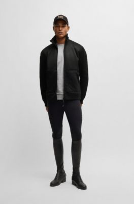 Veste d&rsquo;&eacute;quitation en similicuir su&eacute;d&eacute; avec finitions en maille, Noir