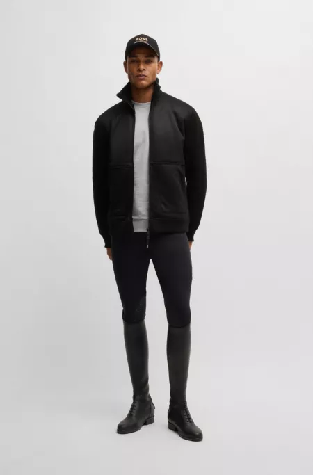 Equestrian faux-suede jacket with knitted trims