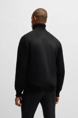 Veste d&rsquo;&eacute;quitation en similicuir su&eacute;d&eacute; avec finitions en maille, Noir