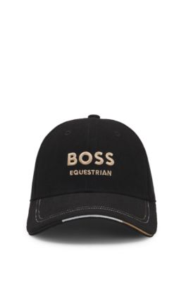 Equestrian logo-embroidered cap in cotton corduroy, Black