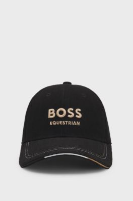 Equestrian logo-embroidered cap in cotton corduroy, Black