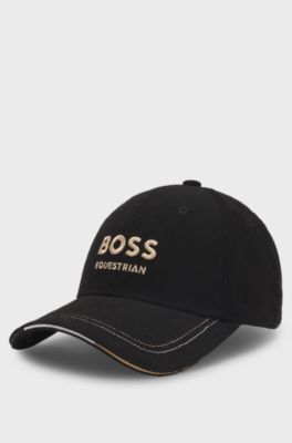 Equestrian logo-embroidered cap in cotton corduroy, Black