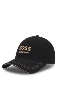 Equestrian logo-embroidered cap in cotton corduroy, Black
