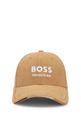 Equestrian logo-embroidered cap in cotton corduroy, Beige
