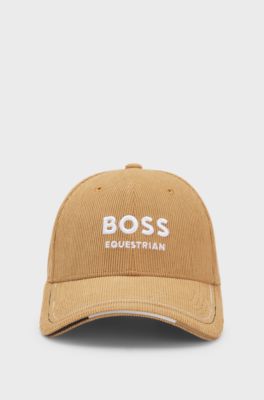 Reitsport-Cap aus Baumwoll-Cord mit Logo-Stickerei, Beige