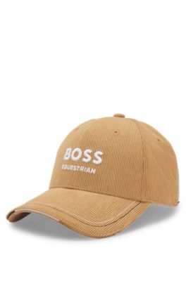 Equestrian logo-embroidered cap in cotton corduroy, Beige