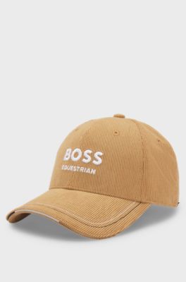 Reitsport-Cap aus Baumwoll-Cord mit Logo-Stickerei, Beige