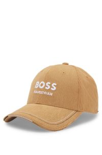 Equestrian logo-embroidered cap in cotton corduroy, Beige