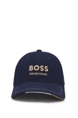 Equestrian logo-embroidered cap in cotton corduroy, Dark Blue