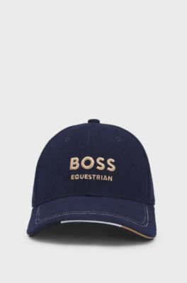 Pet van katoenen corduroy met ruitersportlogostiksel, Donkerblauw