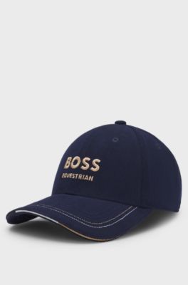 Equestrian logo-embroidered cap in cotton corduroy, Dark Blue
