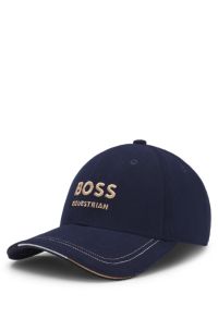 Equestrian logo-embroidered cap in cotton corduroy, Dark Blue