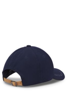 Equestrian logo-embroidered cap in cotton corduroy, Dark Blue