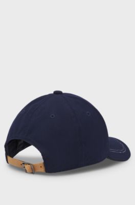 Equestrian logo-embroidered cap in cotton corduroy, Dark Blue