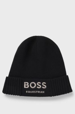 Equestrian fisherman beanie hat in cotton, Black