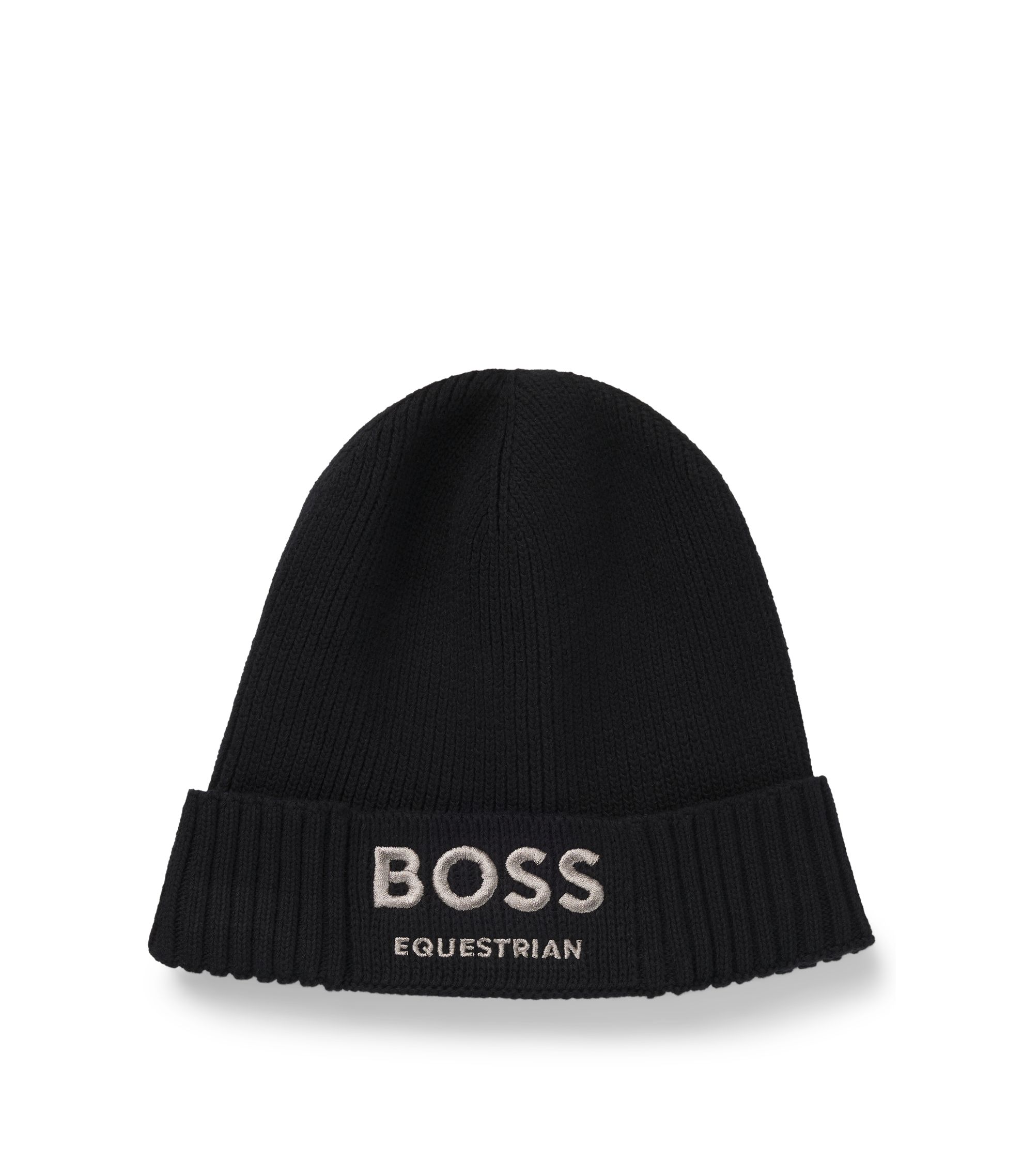 BOSS - Equestrian fisherman beanie hat in cotton - Black