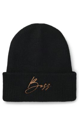 Equestrian ribbed beanie hat with embroidered logo, Black