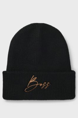 Equestrian ribbed beanie hat with embroidered logo, Black