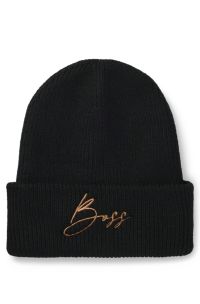 Gerippte Reitsport-Mütze mit Logo-Stickerei, Schwarz