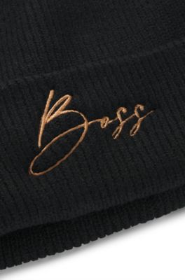 Equestrian ribbed beanie hat with embroidered logo, Black