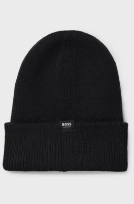 Geribbelde beanie met logostiksel voor de ruitersport, Zwart