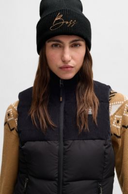 Equestrian ribbed beanie hat with embroidered logo, Black