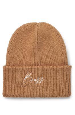 Equestrian ribbed beanie hat with embroidered logo, Brown